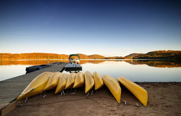 Landscape, lake, boats