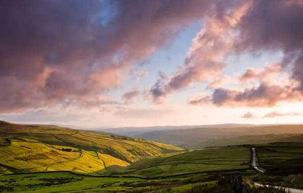 Field, the sky, the sun, clouds, rays, landscape, nature, bright