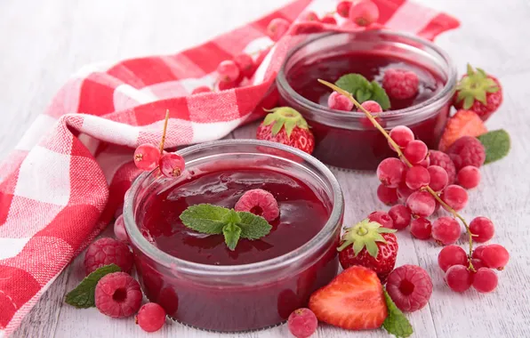 Berries, jam, napkin, berries, jam, napkin