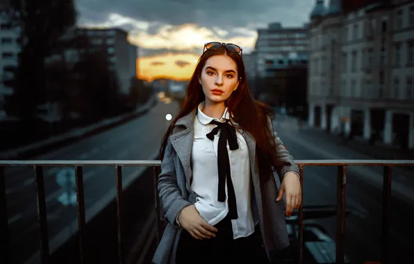 Road, bridge, the city, pose, model, portrait, home, the evening