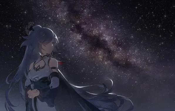The sky, girl, night, the milky way, Honkai Impact 3, Azure Empyrea