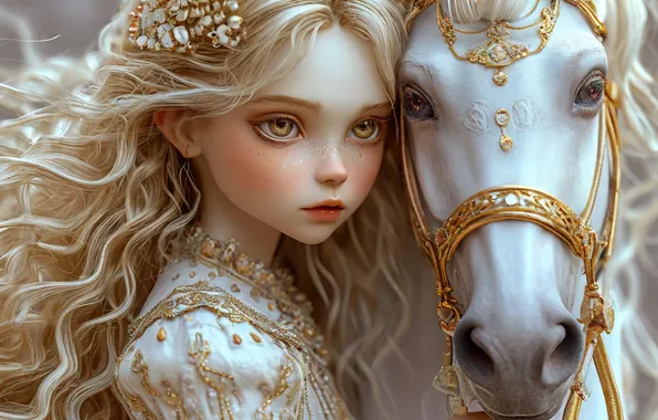 Girl, Girls, Horse, Blonde, The girl with the horse