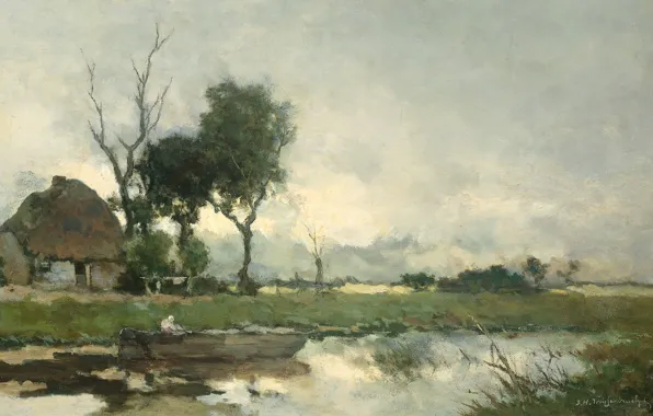 Oil, picture, canvas, autumn landscape, Johan Hendrik Weissenbruch