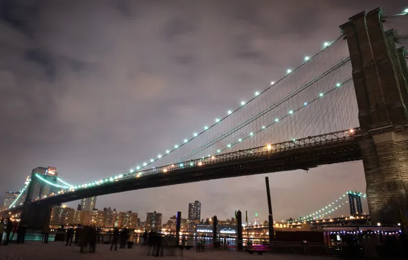 New York, Lights, Bridge, People
