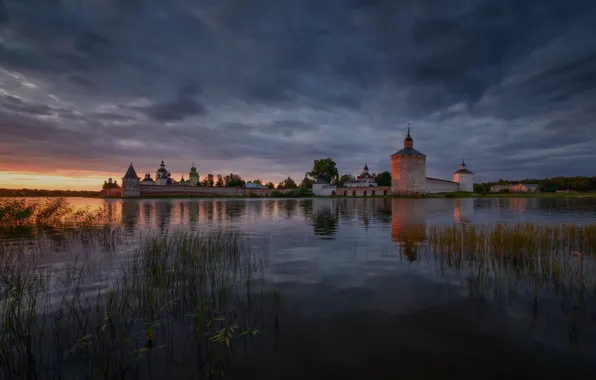 Clouds, overcast, dal, Church, architecture, the monastery, pond, men's