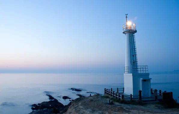 The ocean, lighthouse, the evening, guide