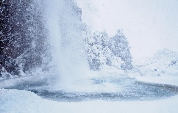 Winter, snow, waterfall
