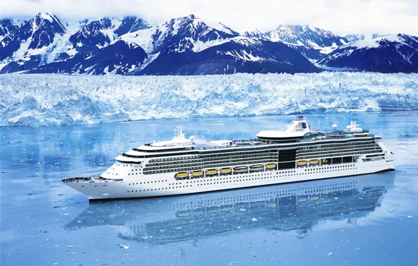 Sea, Mountains, White, Liner, Ice, The ship, Passenger, Cold