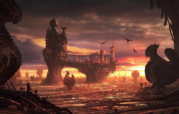 The city, Birds, The world, City, Fantasy, Art, Art, Fiction