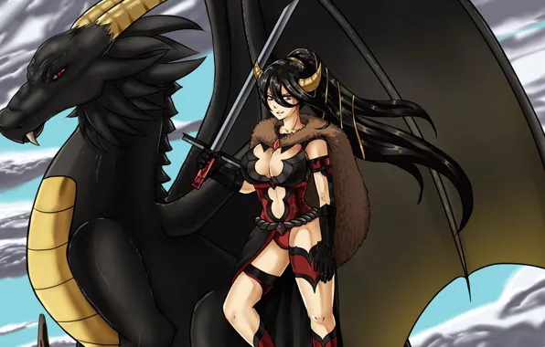 Demon, sword, armor, devil, weapon, woman, wings, ken