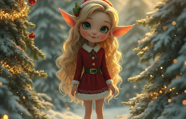 Christmas, girl, New year, elf, doll, AI art, neural network