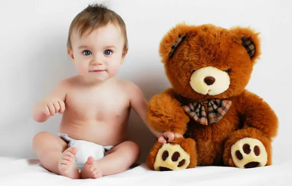 Picture child, baby, bear, child, diaper, diaper, soft toy
