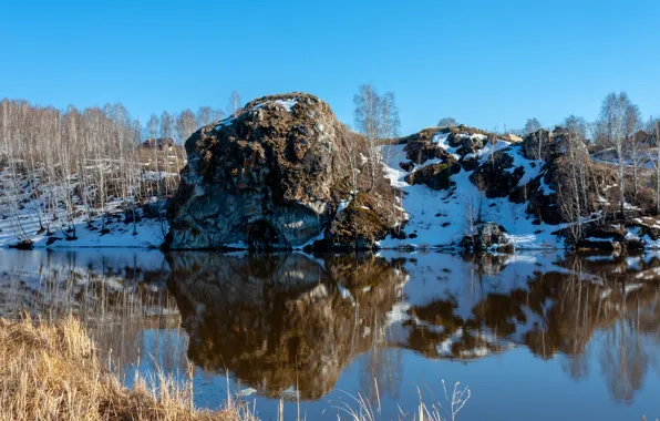 Landscape, nature, river, rocks, spring, Russia, Ural, Iset