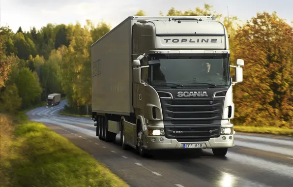 Autumn, movement, track, Scania, R620, Topline, trucker