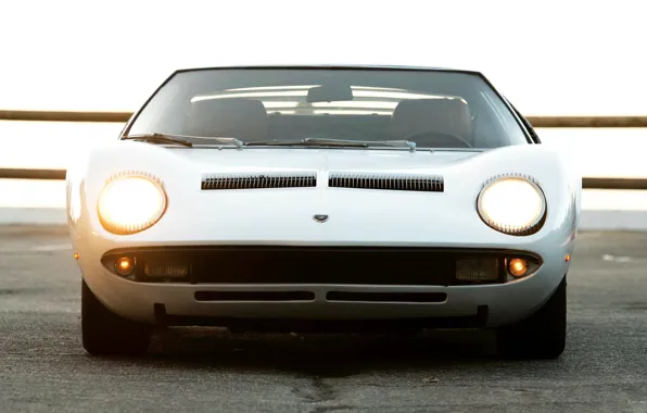 Auto, Lamborghini, White, Retro, Machine, Light, Eyelashes, 1969