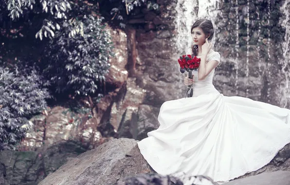 Girl, flowers, Asian