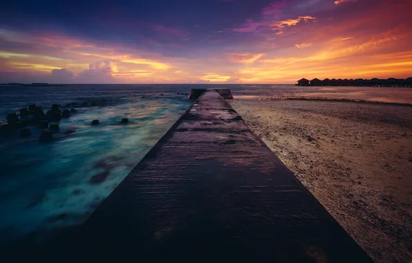 The ocean, dawn, shore, Marina, pierce, The Maldives