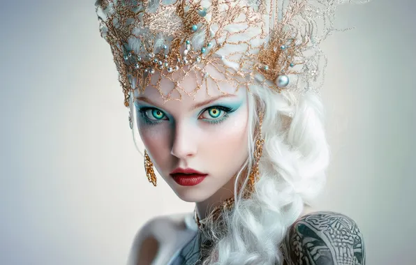 Look, girl, decoration, face, pose, portrait, crown, makeup