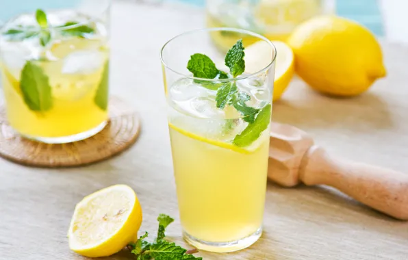 Glass, lemon, drink, mint, lemonade