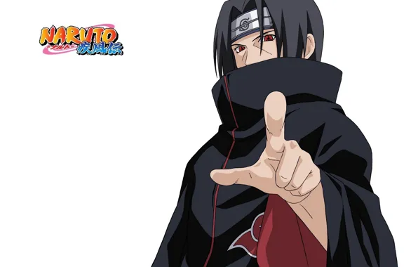 Finger, collar, white background, headband, cloak, Naruto, red eyes, gesture