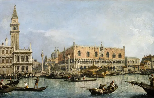 Oil, picture, Venice, canvas, "The view of the pier from the Doge's Palace from the …