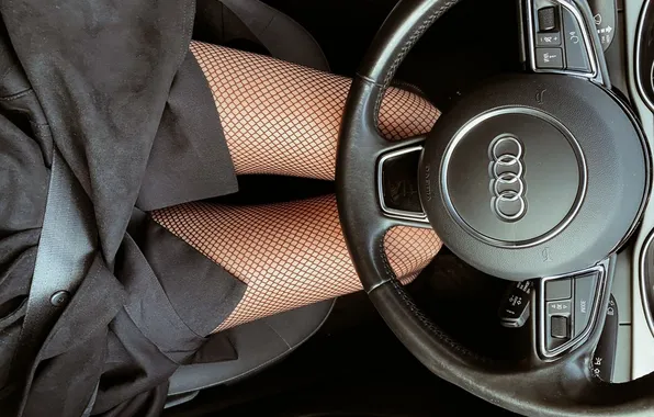 Auto, girl, Audi, feet, the wheel, slender legs