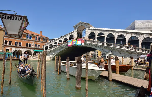 Picture boat, home, Italy, Venice, channel, gondola, the Rialto bridge