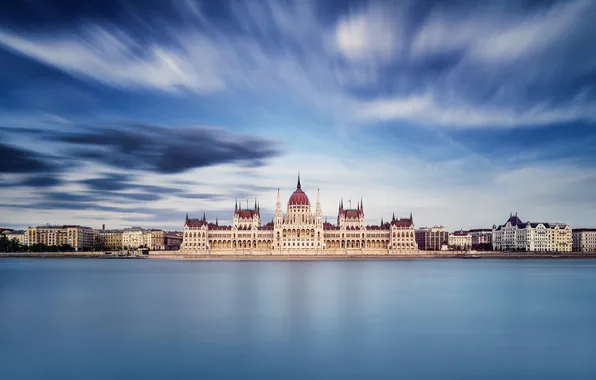 The sky, water, the city, excerpt, Parliament, Hungary, Budapest