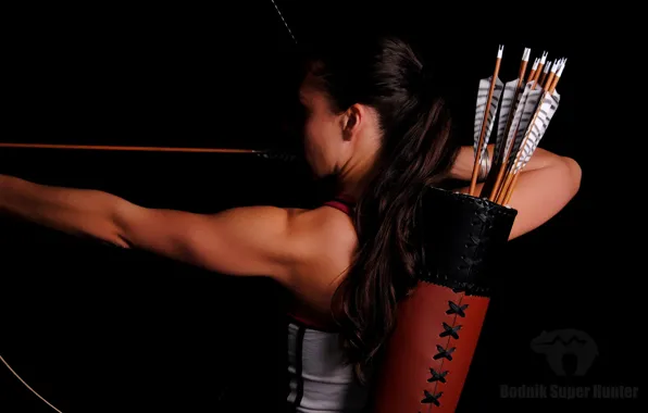Picture woman, pose, shooting, archery, practice, hunting, bow and arrow