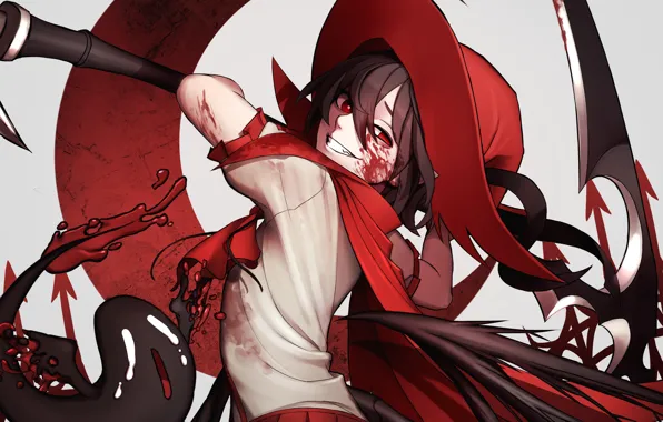 Picture girl, smile, weapons, blood