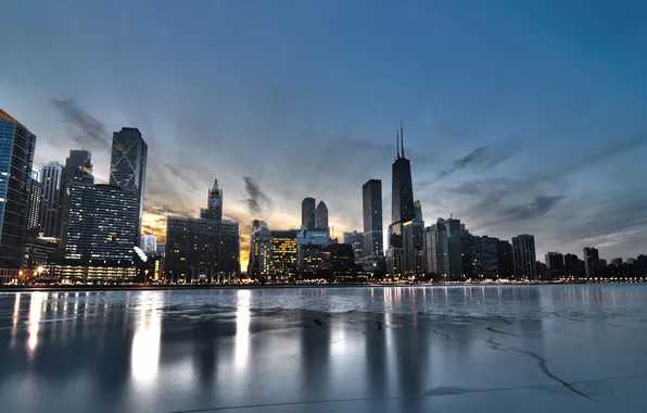 Picture winter, ice, skyscrapers, Chicago, panorama, USA, Chicago