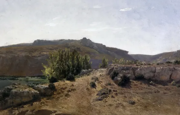 Trees, mountains, nature, stones, picture, Carlos de Haes, Landscape in Sulawasi