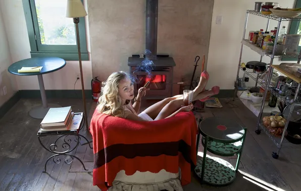 Girl, background, Living room and pantry