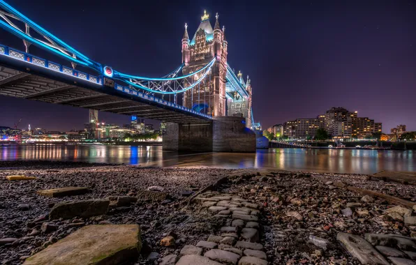 Night, England, London, london, night, england, Golden Tower Bridge