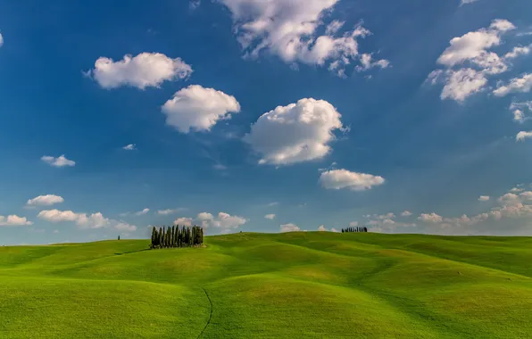 Picture the sky, clouds, trees, hills, Italy