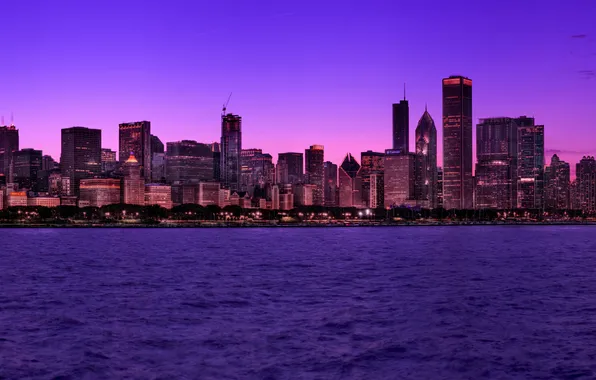 Picture city, the city, lights, the evening, USA, Chicago, Illinois, promenade