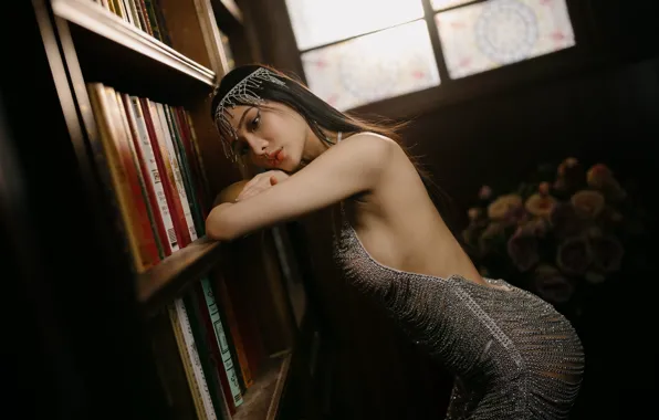 Picture girl, book, Asian