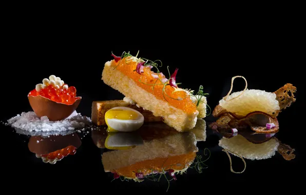 Egg, bread, caviar, appetizer