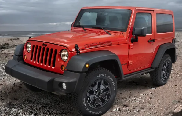 Red, Jeep, the front, Wrangler, Ringler, Jeep, Moab