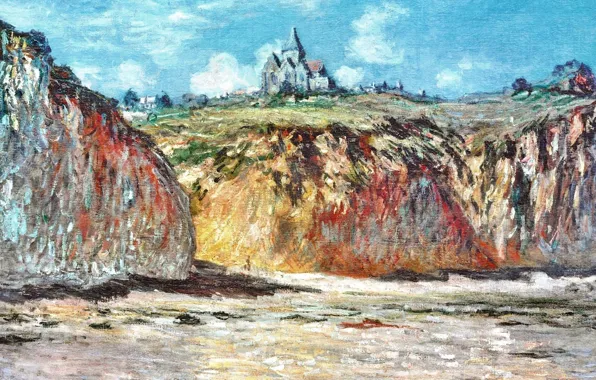 Picture landscape, rocks, picture, Claude Monet, The Church in Varengeville