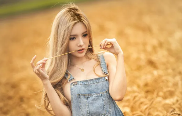 Girl, Model, field, photo, lips, blonde, asian, wheat