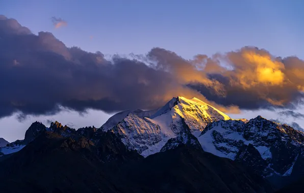 Picture twilight, sky, landscape, nature, sunset, clouds, snow, evening