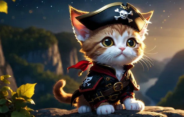 Picture pirate, kitten, cat, ai art