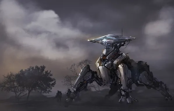 Machine, trees, war, robot, art, patrol