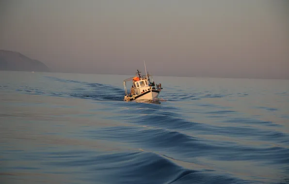 Sea, the sky, ship, the evening