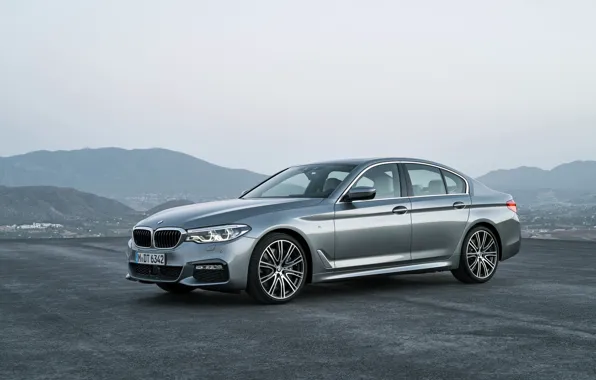 Picture the sky, mountains, grey, BMW, sedan, side view, Playground, 540i