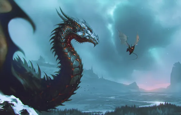 Dragon, Monster, Lizard, Fantasy, Landscape, Dragon, Art, Dragons