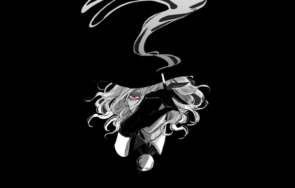 Smoke, anime, art, cigarette, guy, black background, Avenger, Fate / Grand Order