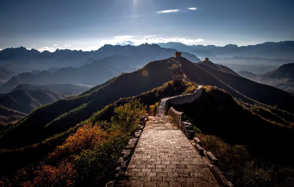 Autumn, the sky, light, mountains, fog, hills, the slopes, view
