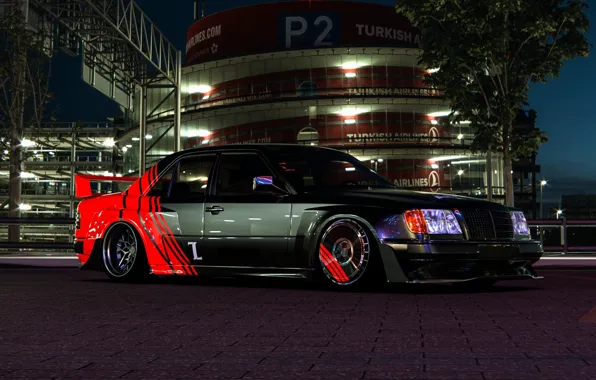 Picture car, machine, auto, night, Mercedes, car, render, w124